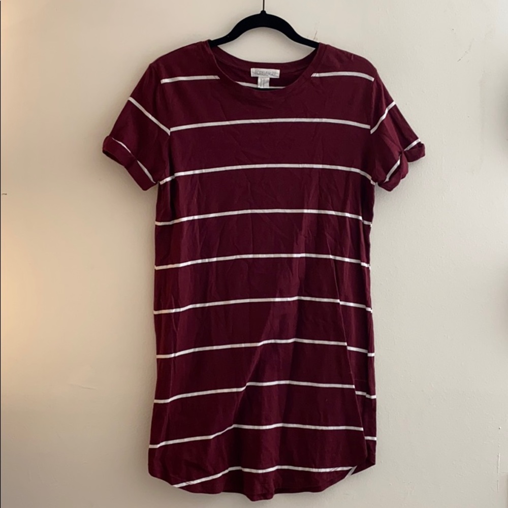 Maroon and white striped tshirt dress